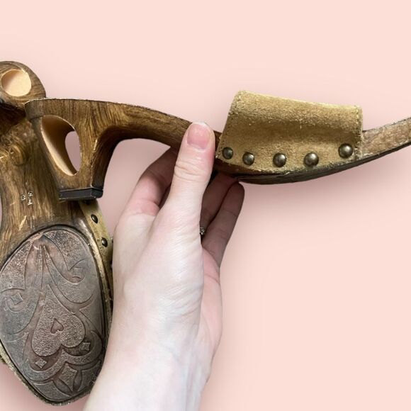 Italian Shoemakers Wooden Heel Leather Sandal Made In Italy Size 7.5 - Picture 3 of 6